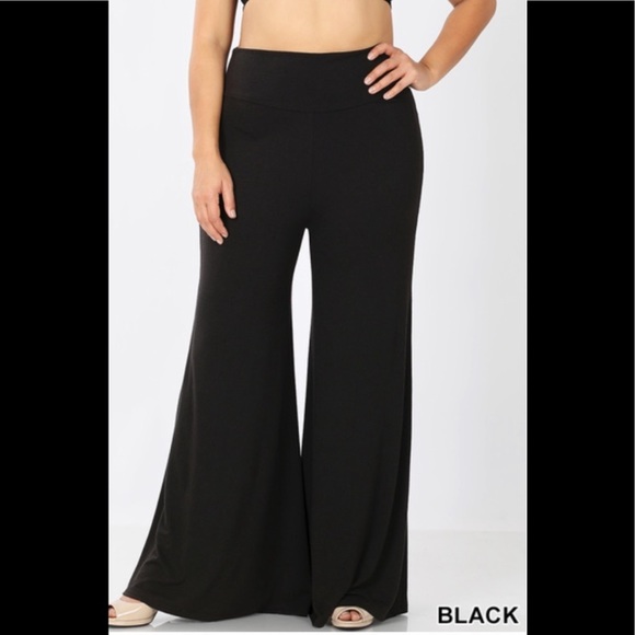NWT Black Super Soft Plus Size Palazzo Pants 1X 2X - Picture 3 of 4